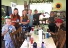 Those attending woodworking class at Dottie Russell's was L-R Aselyn Grooms, Wren Dockray, Mikayla Robertson, Dottie Russell, Ryan Robertson, Justin Robertson, and Alanah Haas.